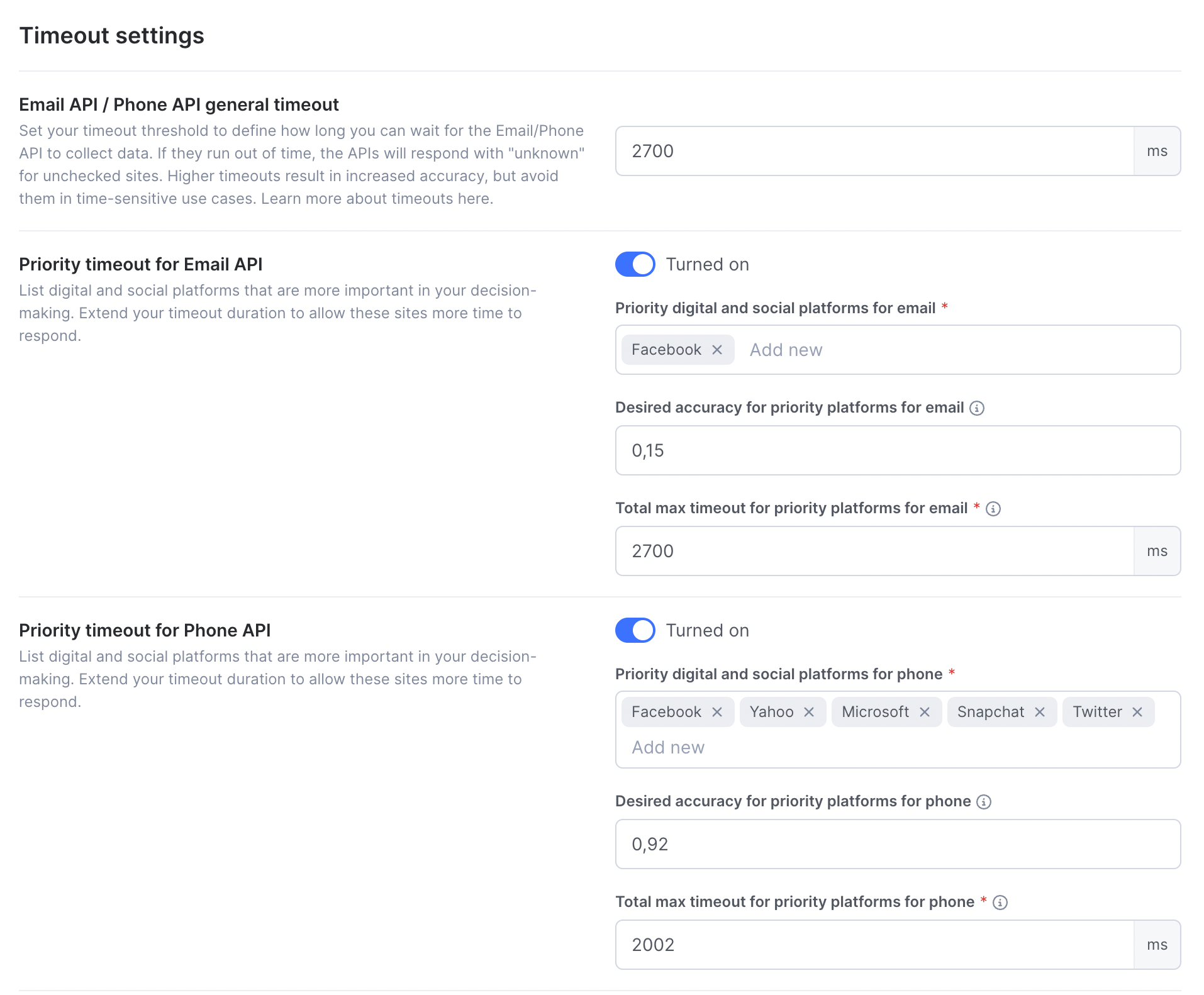 Timeout settings on the General tab of System settings