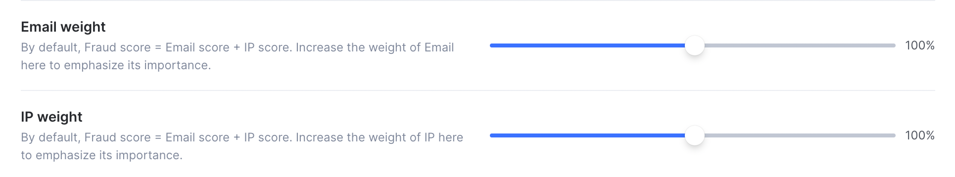 Email and IP weight settings on the Configuration tab of System settings