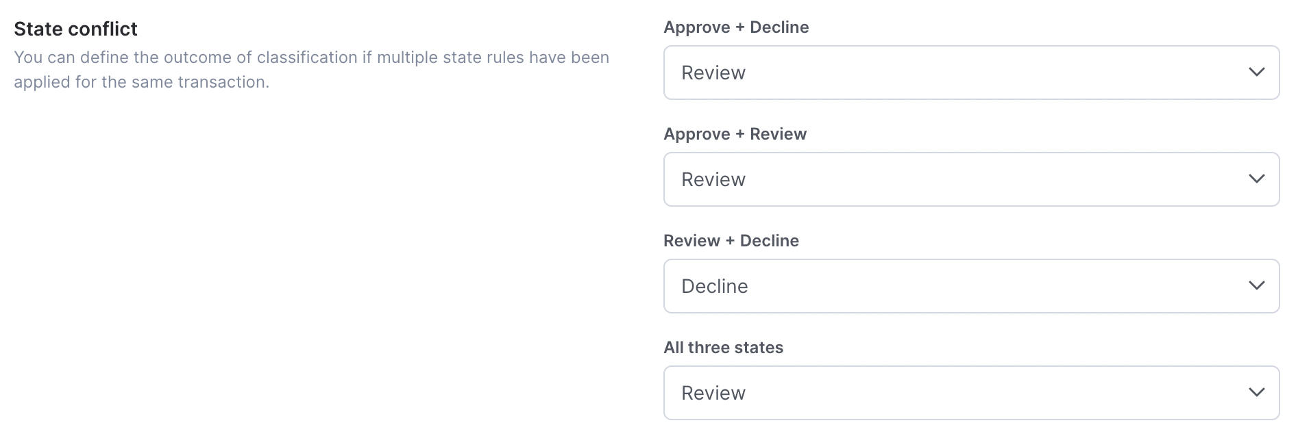 State conflict settings on the Configuration tab of System settings