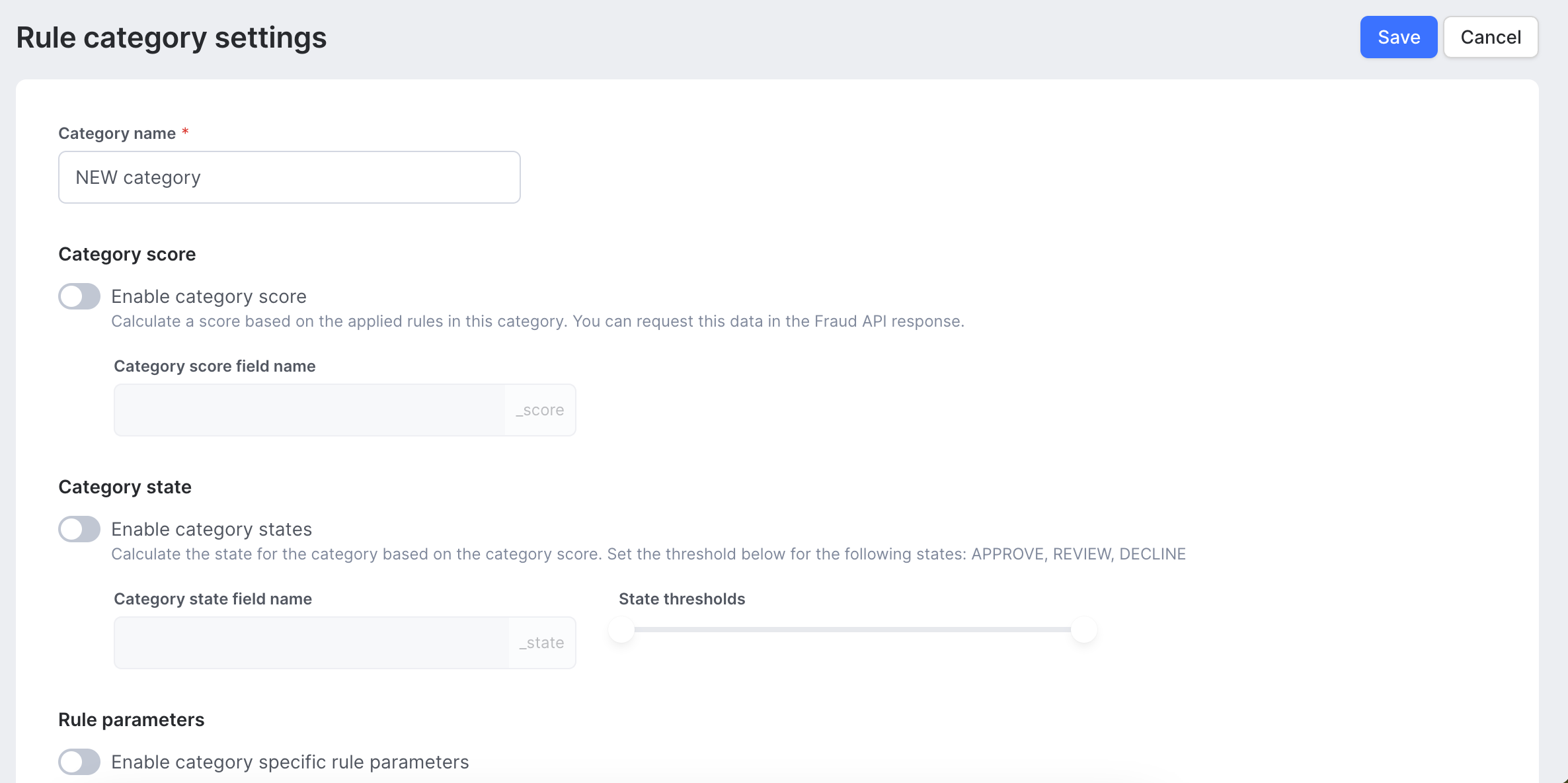 Setting category scores and category states