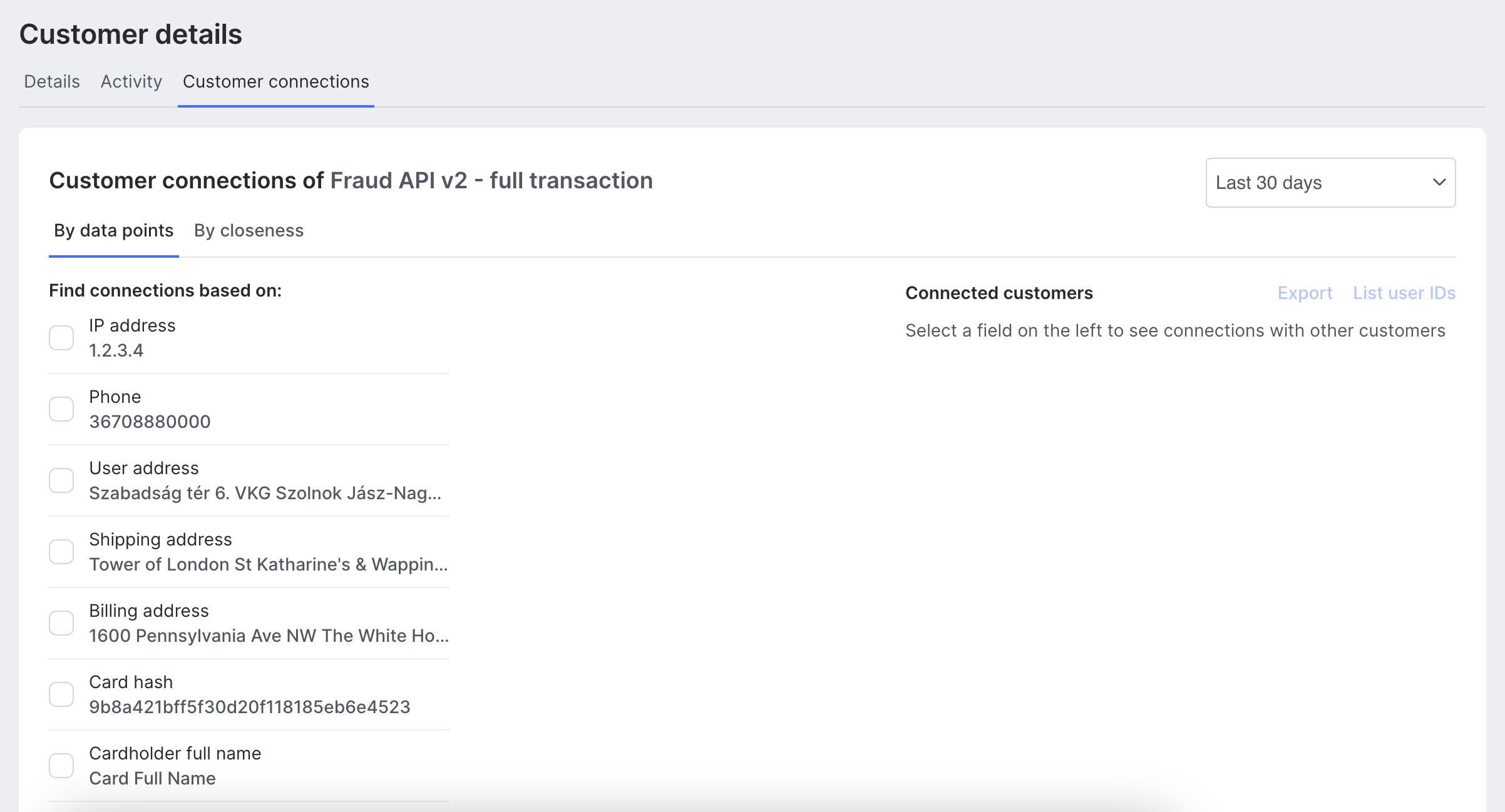 Customer connections tab