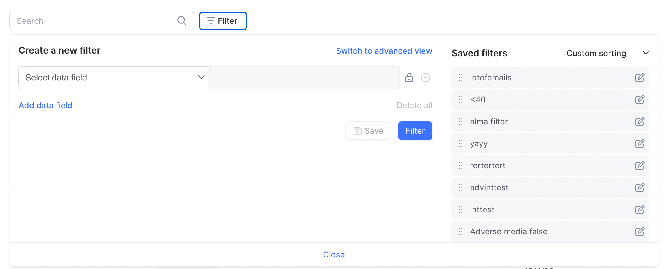 Creating a new filter for searching transactions